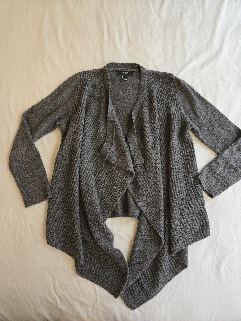 Forever 21 Charcoal Draped Open-Front Knit Cardigan HAL3